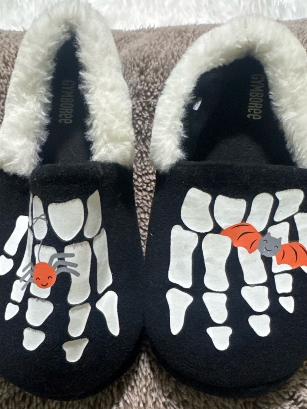 Gymboree Black Slipper Socks with White Fur and Skeleton Print